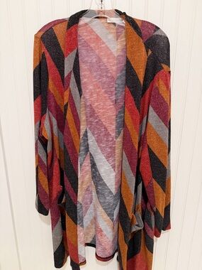 Susan Graver Open-Front Multicolor Chevron Knit Cardigan - Women's Sweater 3X